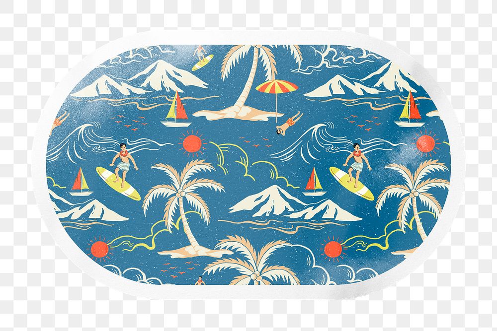 Summer png vacation pattern, tropical island and sea sticker, rectangle oval in transparent background