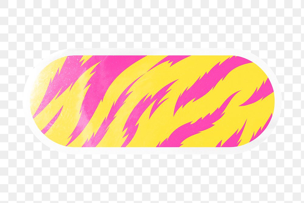 PNG animal print, neon tiger pattern digital sticker, long oval shape in transparent background