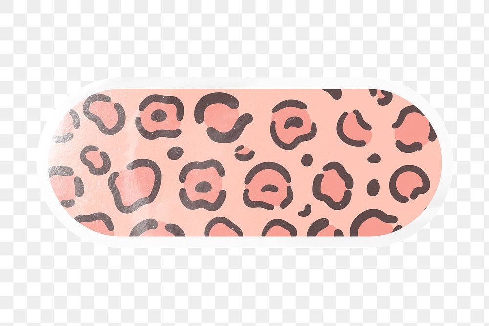 Leopard png pink animal print, pattern digital sticker, long oval shape in transparent background