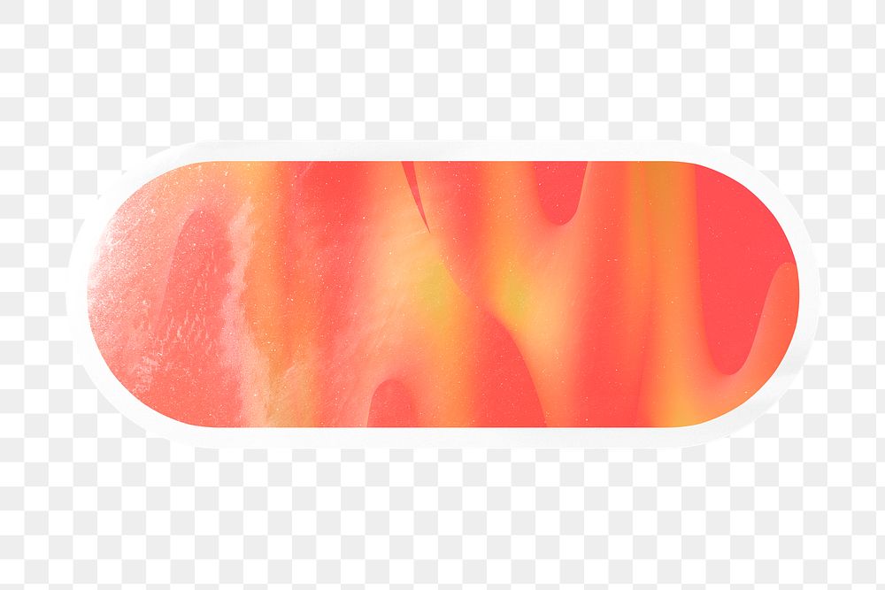 PNG neon orange gradient sticker, printable long oval shape with white outline, transparent background
