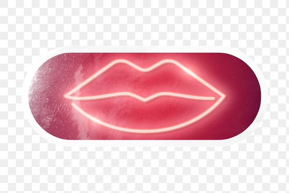 Kiss png neon sign, long oval shape digital sticker in transparent background