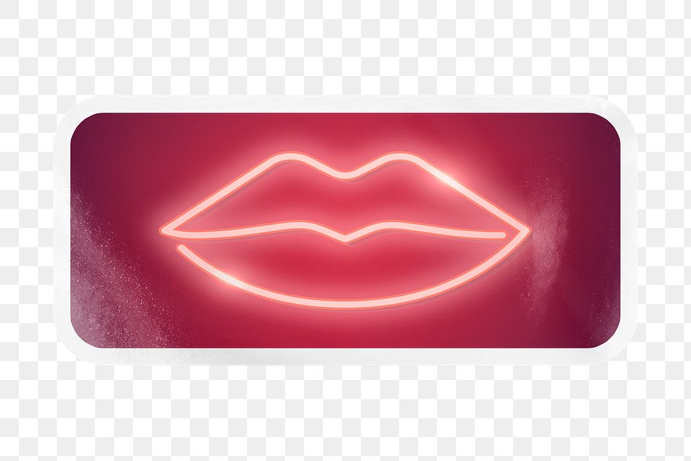 PNG kiss neon sign, rectangle digital sticker in transparent background