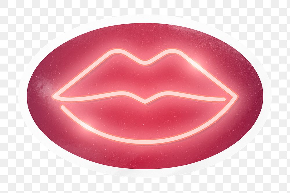 Sexy lips png neon sign, oval clipart in transparent background