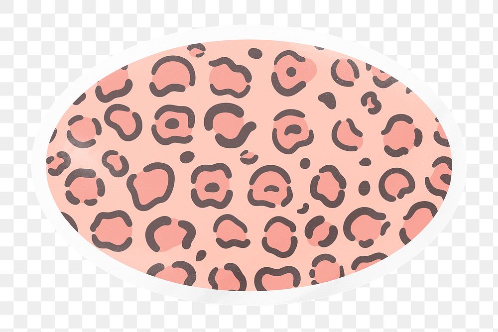 Pink png animal print, leopard pattern digital sticker, oval in transparent background