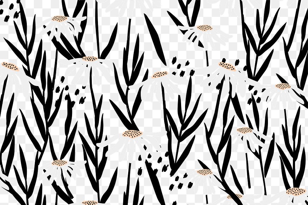 Flower doodle png pattern, abstract daisy, transparent background