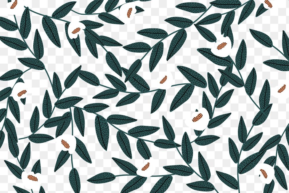 Aesthetic flower png pattern, botanical doodle, transparent background