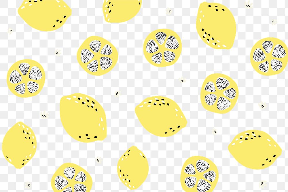 Lemon pattern png transparent background, fruit doodle