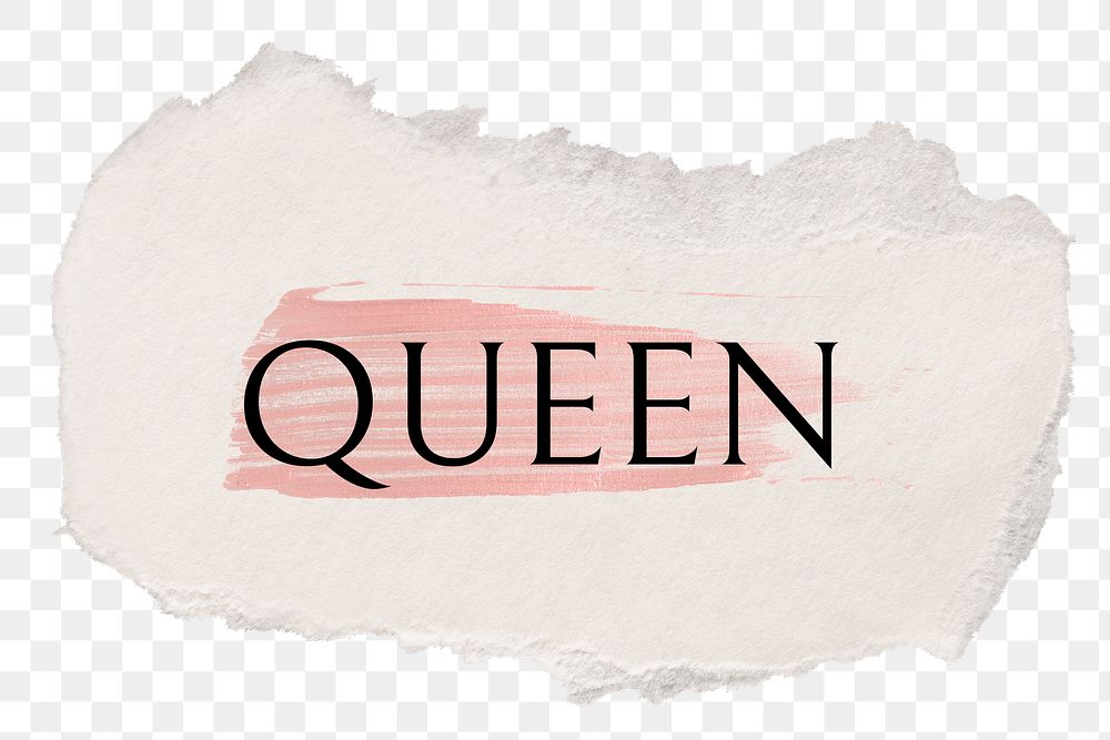 Queen png word sticker typography, torn paper transparent background