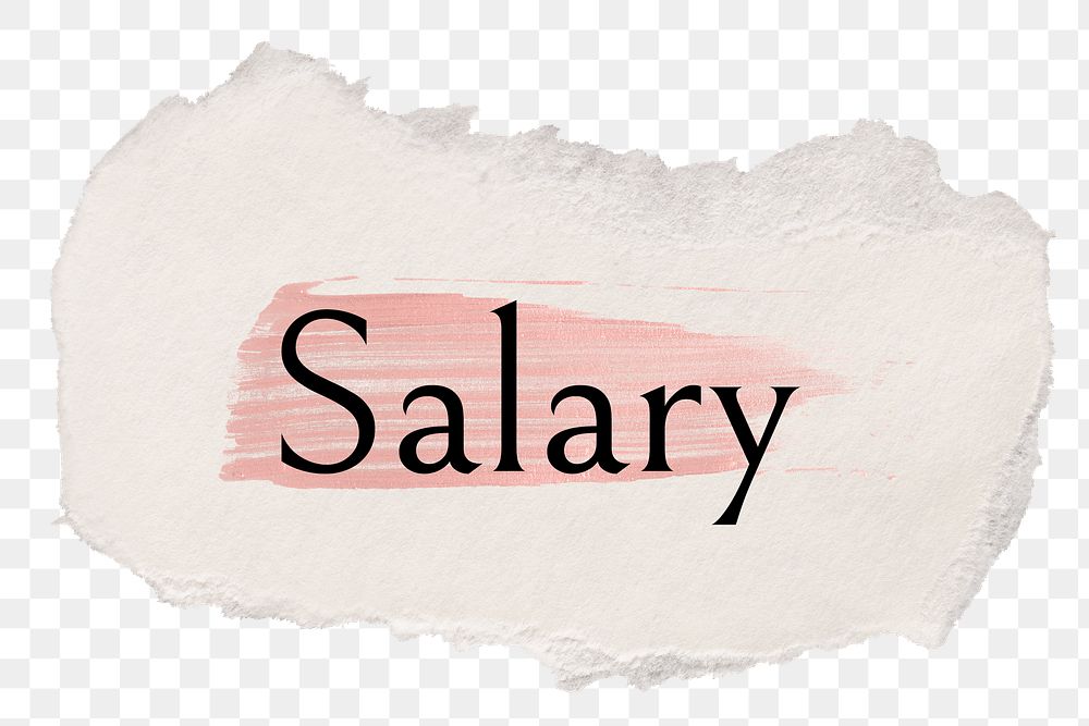 Salary png word sticker typography, torn paper transparent background
