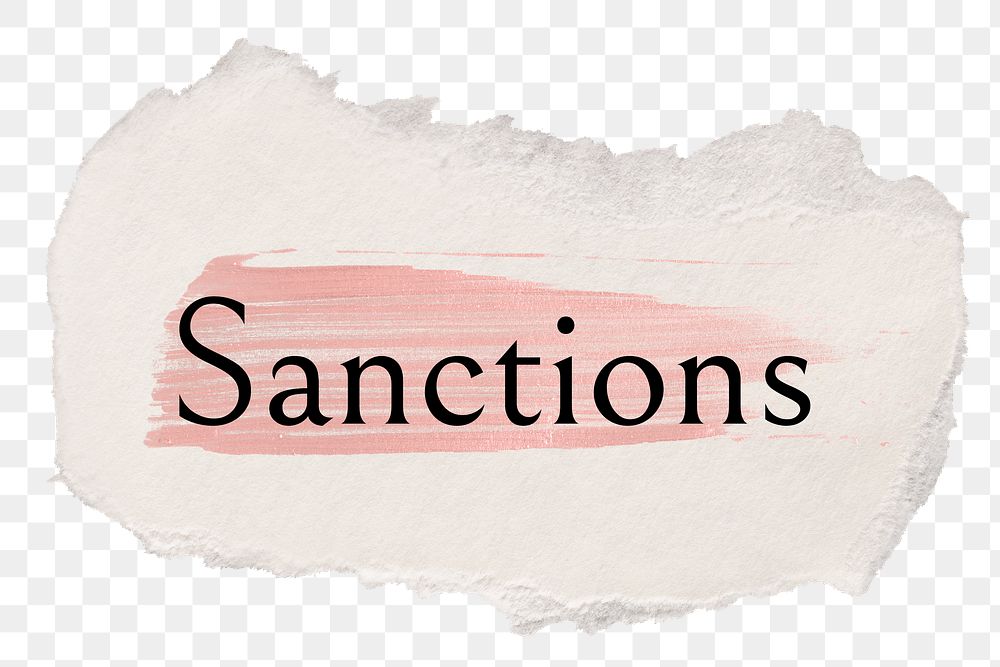 Sanctions png word sticker typography, torn paper transparent background