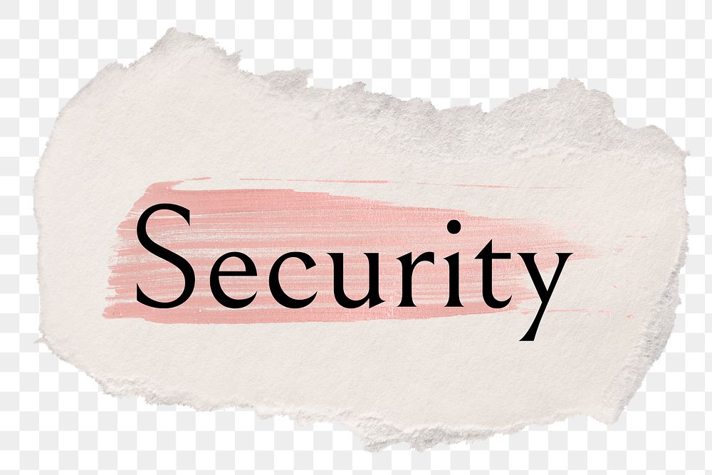 Security png word sticker typography, torn paper transparent background