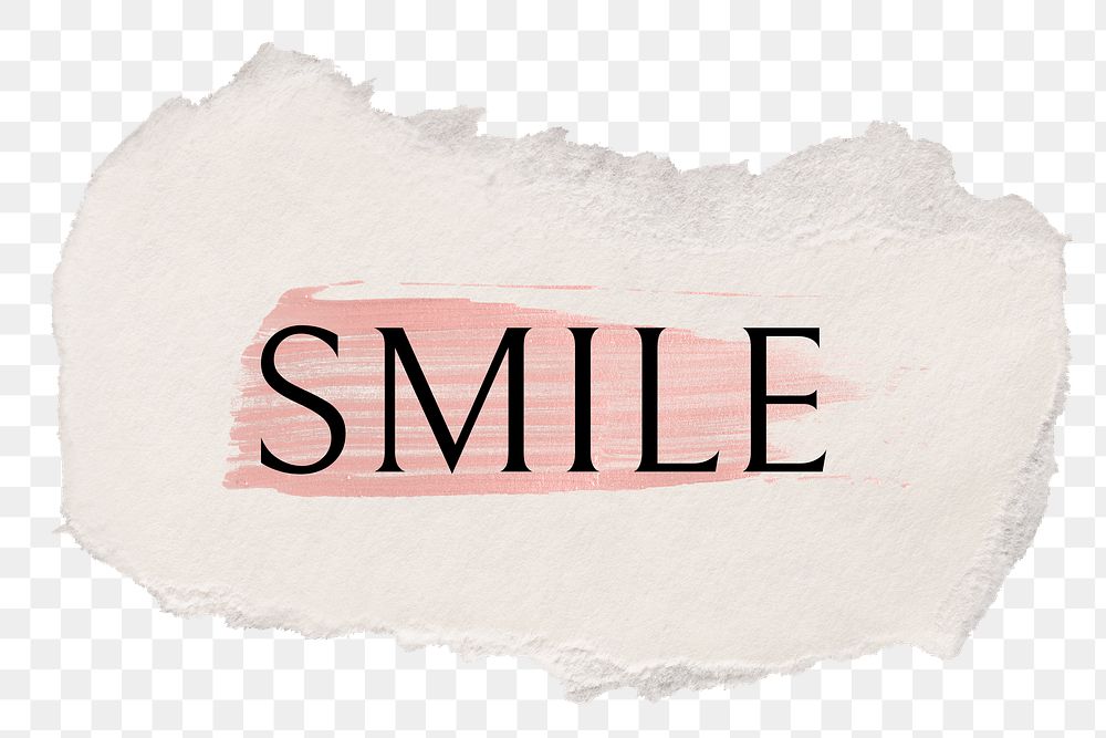 Smile png word sticker typography, torn paper transparent background