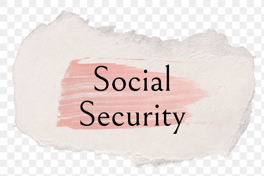 Social security png word sticker typography, torn paper transparent background