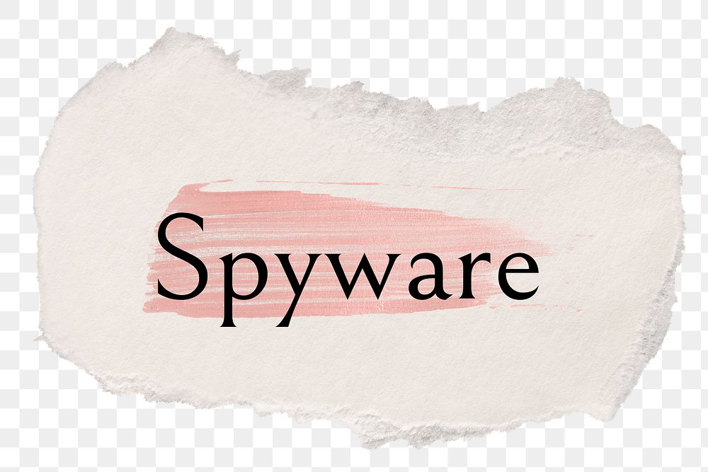 Spyware png word sticker typography, torn paper transparent background