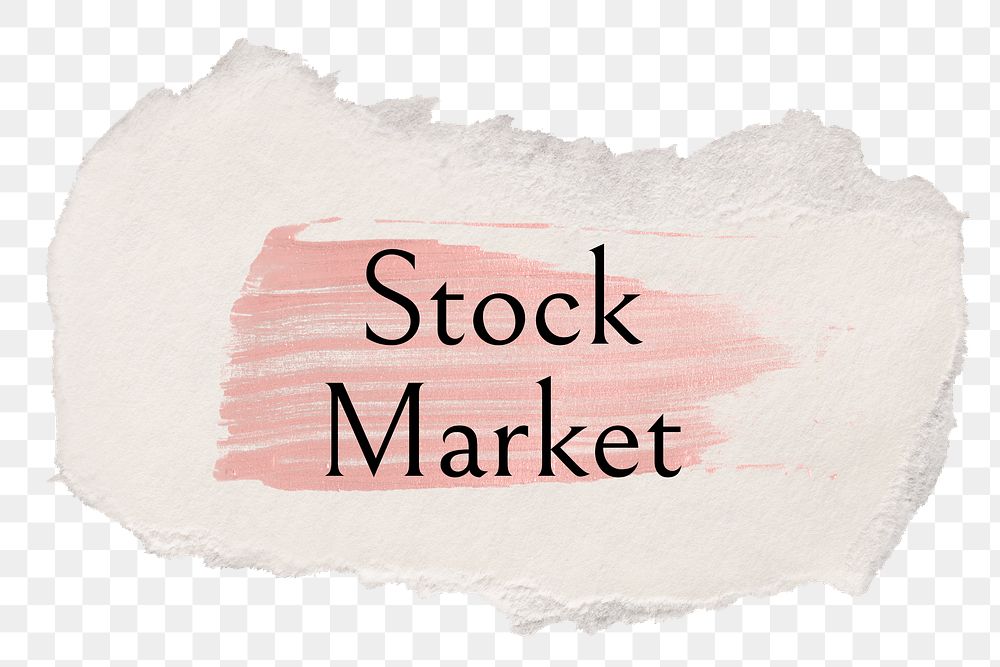 Stock market png word sticker typography, torn paper transparent background