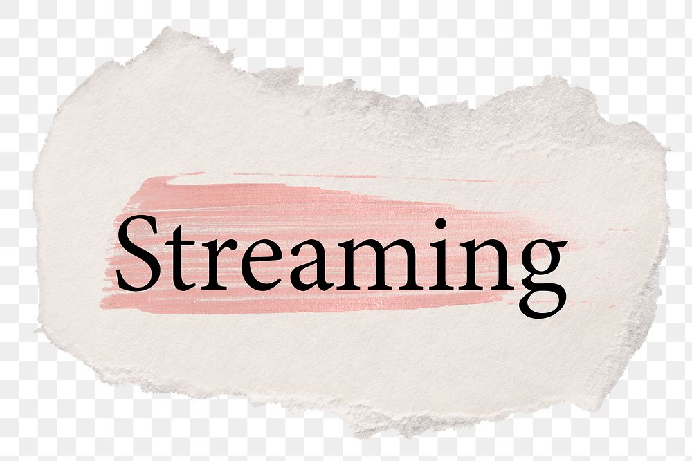 Streaming png word sticker typography, torn paper transparent background