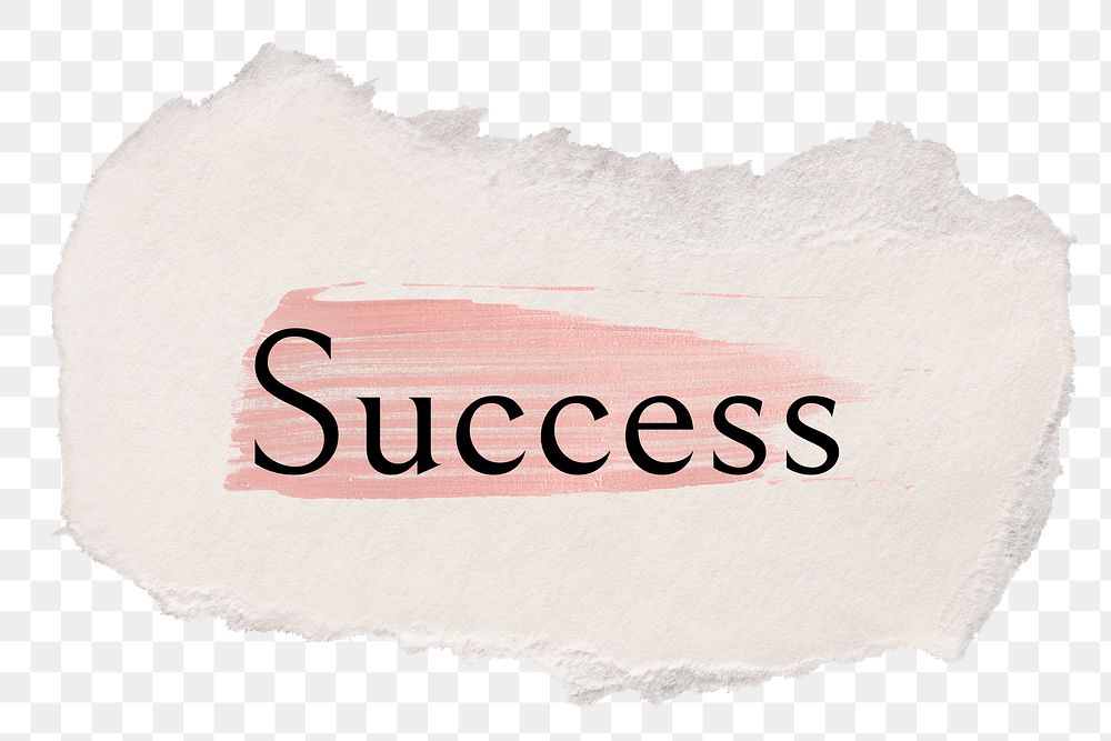 Success png word sticker typography, torn paper transparent background