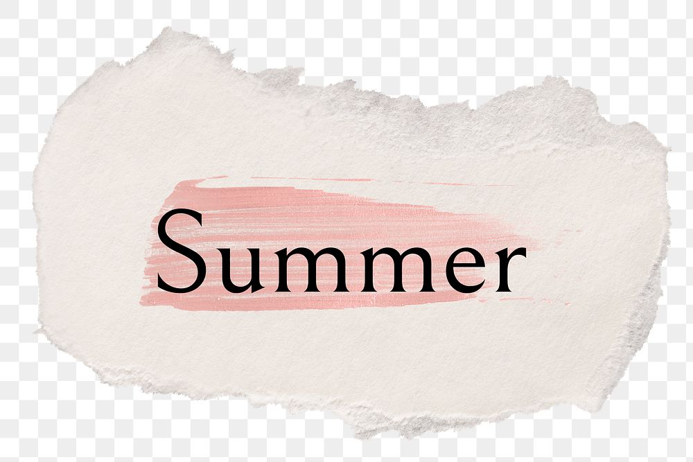 Summer png word sticker typography, torn paper transparent background