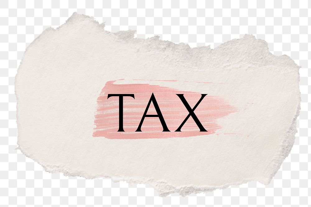Tax png word sticker typography, torn paper transparent background