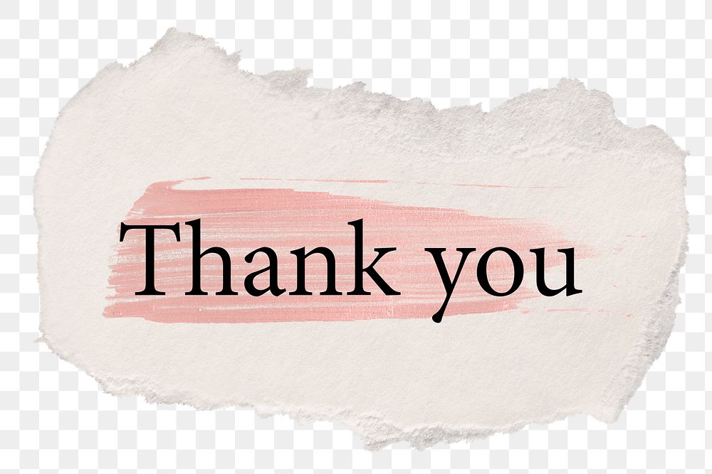 Thank you png word sticker typography, torn paper transparent background