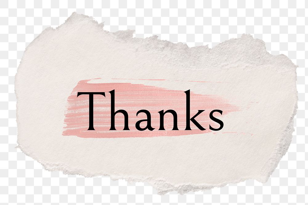 Thanks png word sticker typography, torn paper transparent background