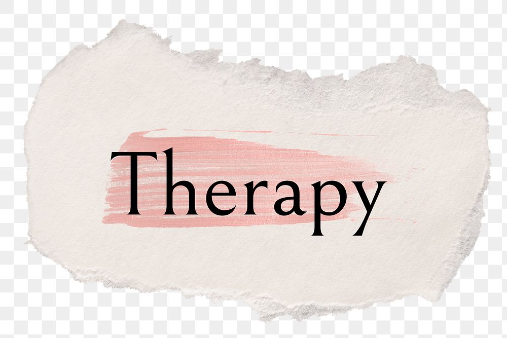 Therapy png word sticker typography, torn paper transparent background