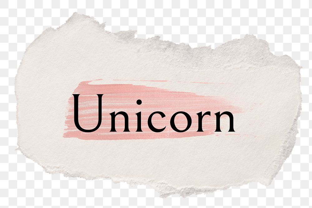 Unicorn png word sticker typography, torn paper transparent background