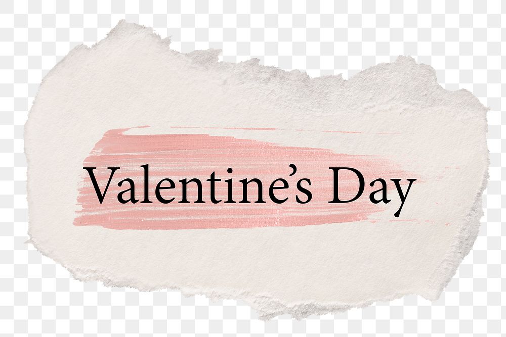 Valentine's day png word sticker typography, torn paper transparent background