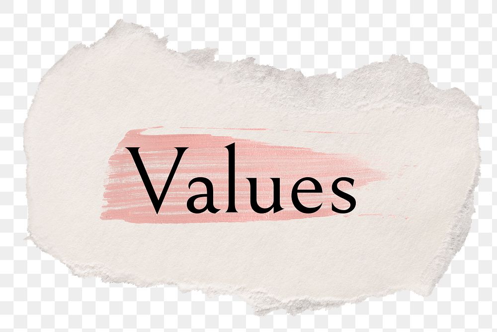 Values png word sticker typography, torn paper transparent background