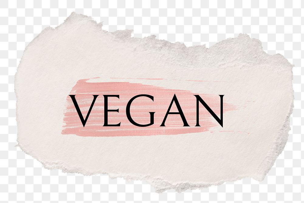 Vegan png word sticker typography, torn paper transparent background