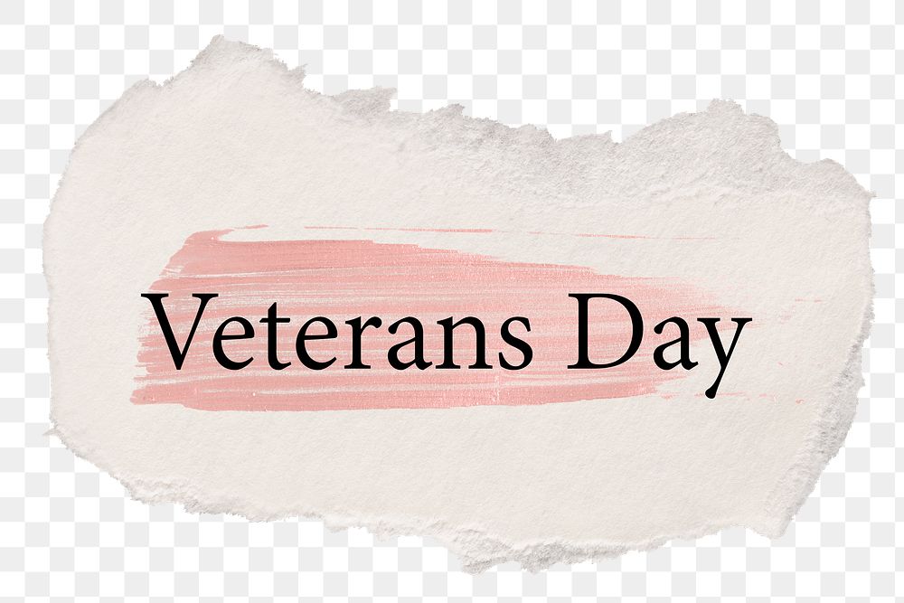 Veterans day png word sticker typography, torn paper transparent background