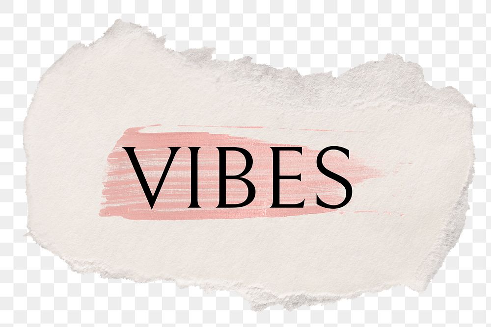 Vibes png word sticker typography, torn paper transparent background
