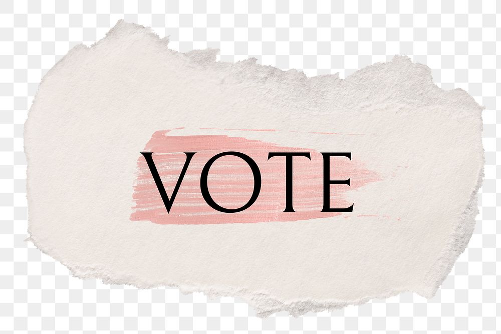 Vote png word sticker typography, torn paper transparent background