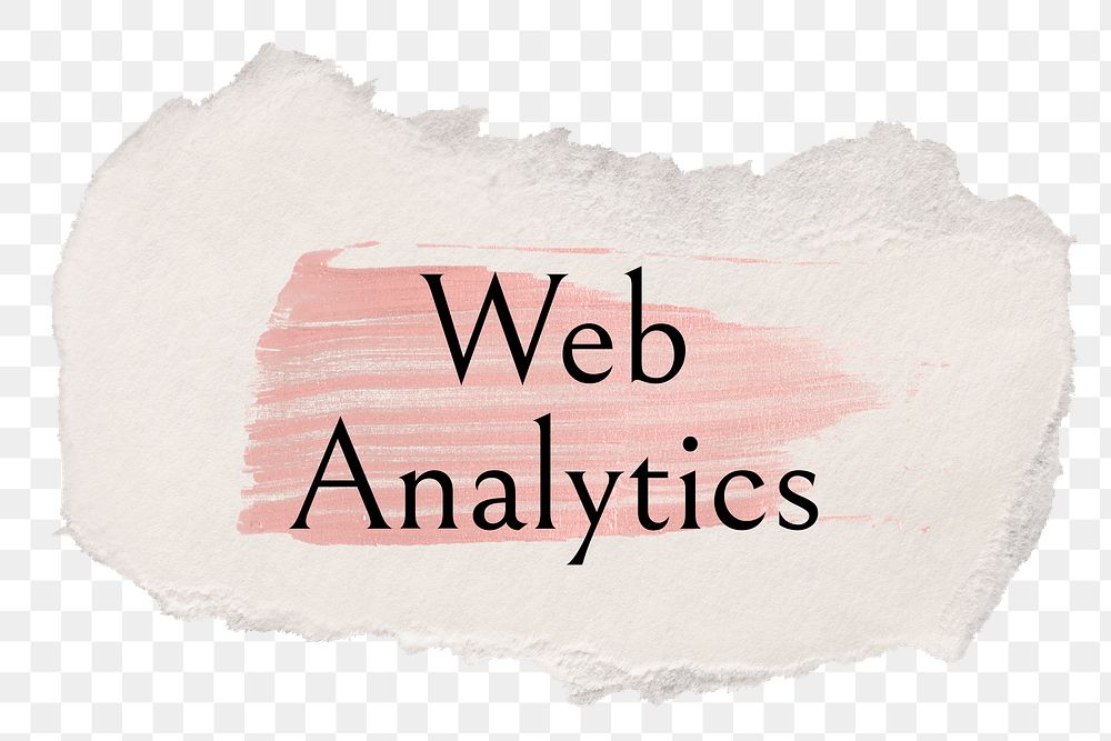 Web analytics png word sticker typography, torn paper transparent background