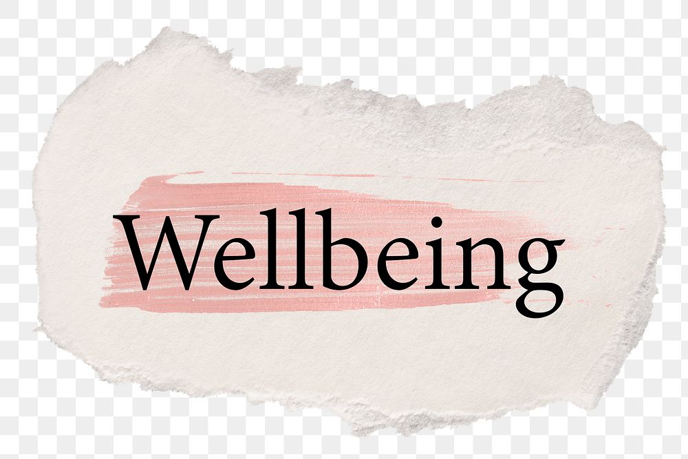 Wellbeing png word sticker typography, torn paper transparent background