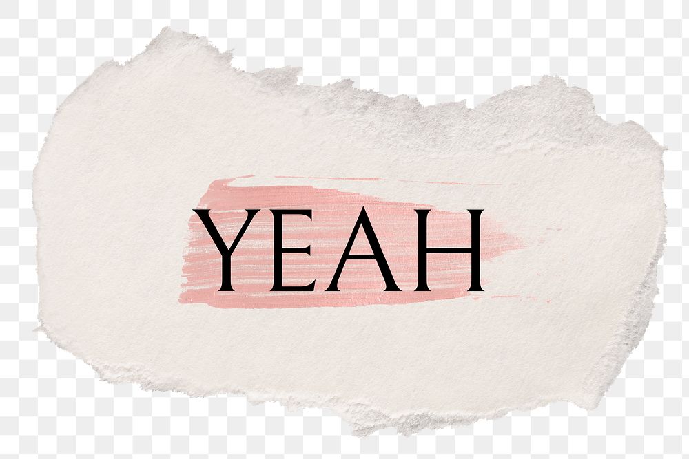 Yeah png word sticker typography, torn paper transparent background
