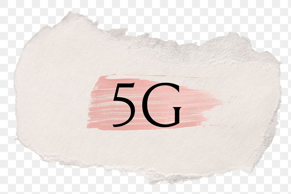 5G png ripped paper word sticker typography, transparent background