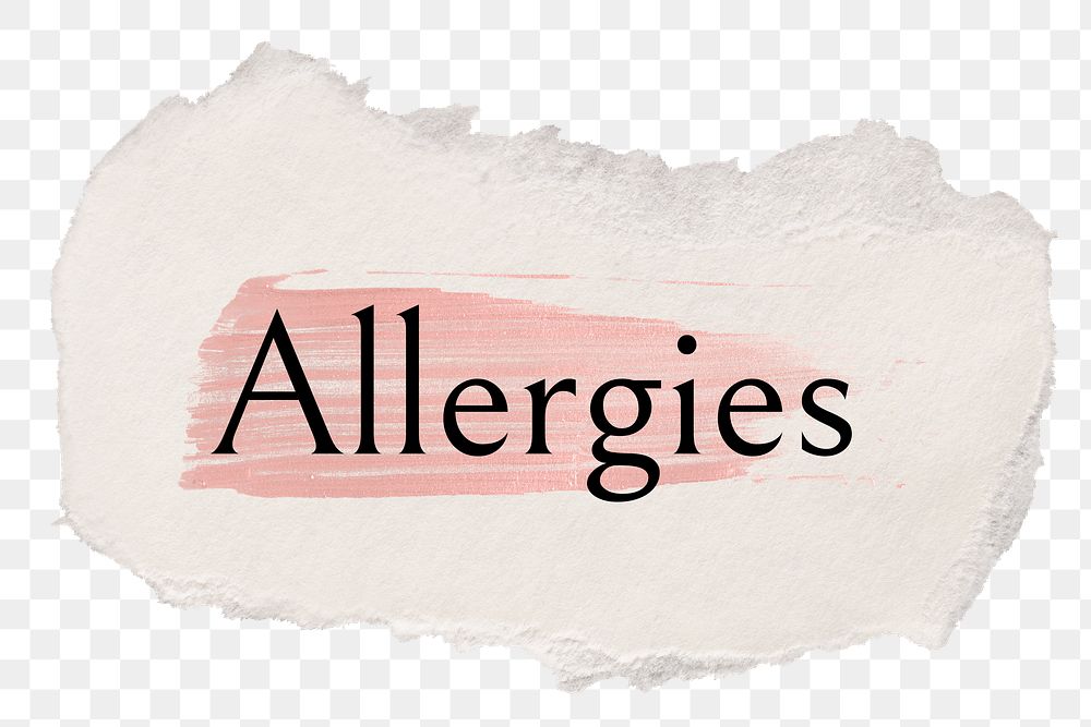 Allergies png ripped paper word sticker typography, transparent background
