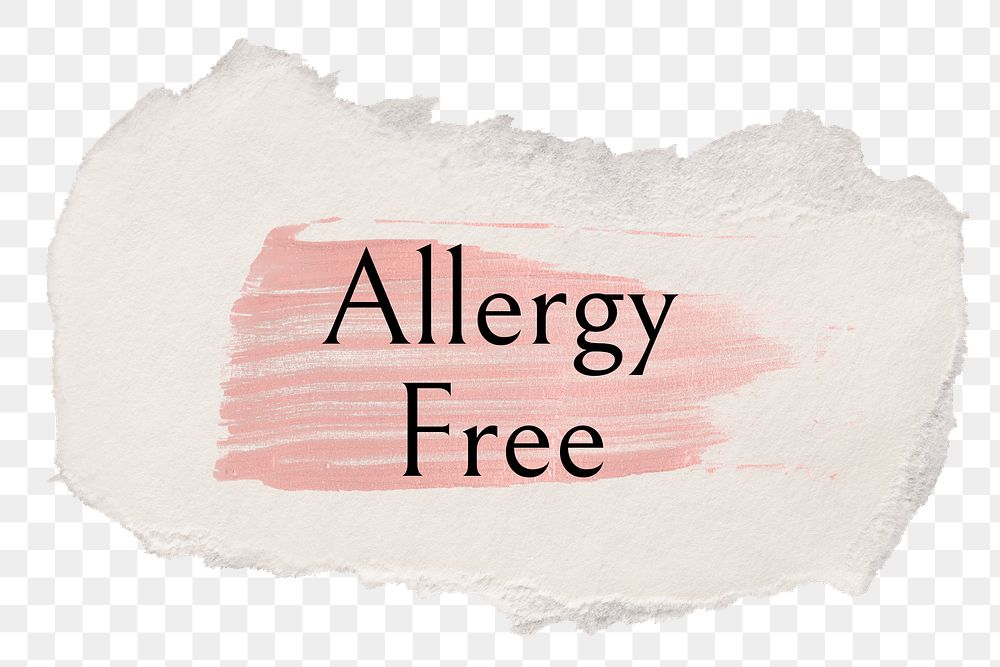Allergy free png ripped paper word sticker typography, transparent background