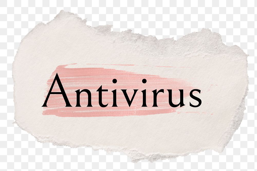 Antivirus png ripped paper word sticker typography, transparent background