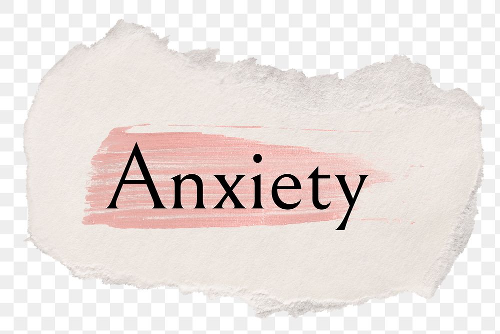 Anxiety png ripped paper word sticker typography, transparent background