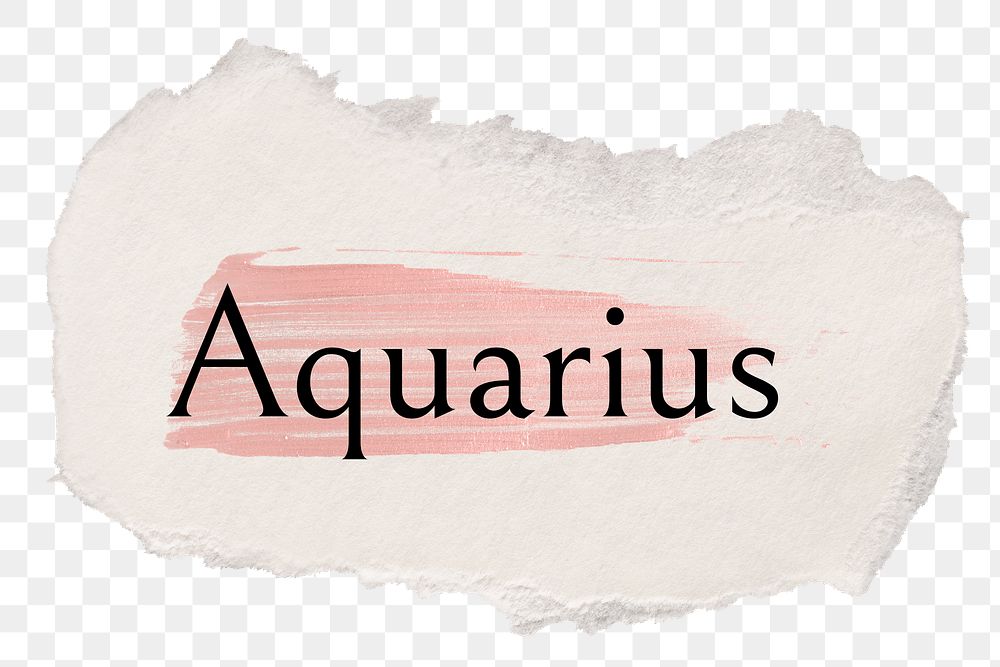 Aquarius png ripped paper word sticker typography, transparent background