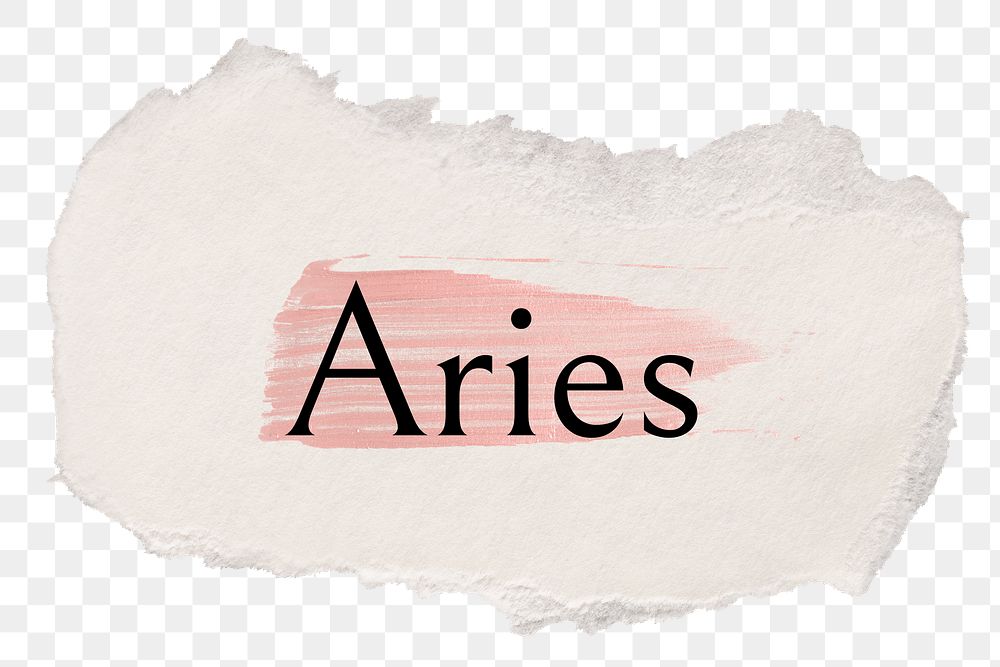 Aries png ripped paper word sticker typography, transparent background