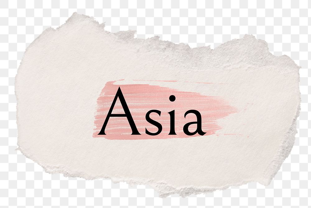 Asia png ripped paper word sticker typography, transparent background