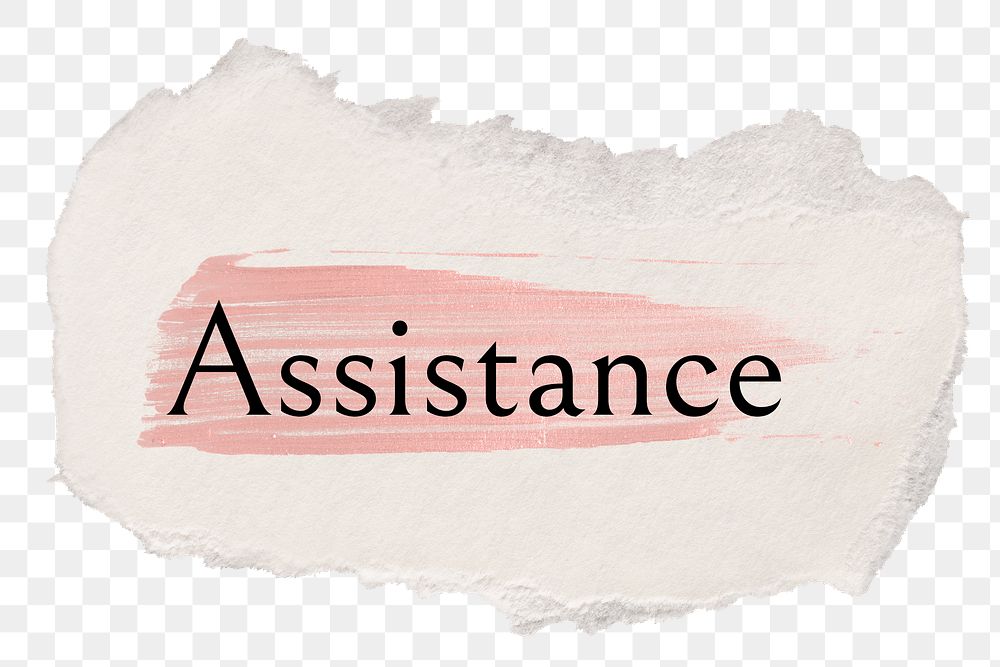 Assistance png ripped paper word sticker typography, transparent background