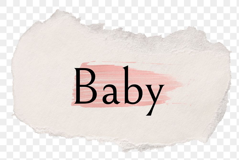 Baby png ripped paper word sticker typography, transparent background