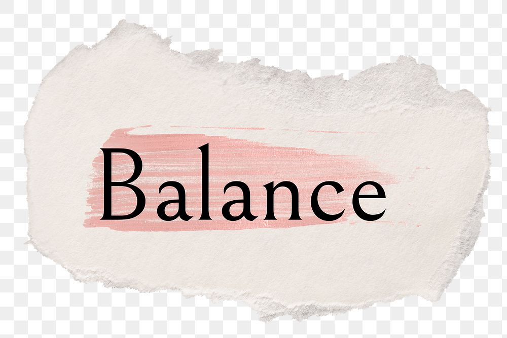 Balance png ripped paper word sticker typography, transparent background