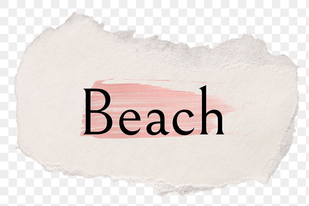 Beach png ripped paper word sticker typography, transparent background