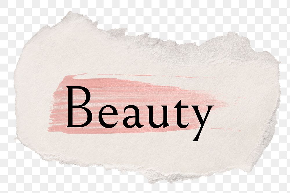 Beauty png ripped paper word sticker typography, transparent background