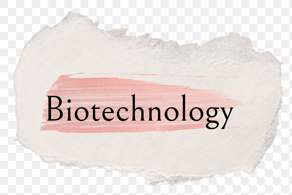 Biotechnology png ripped paper word sticker typography, transparent background
